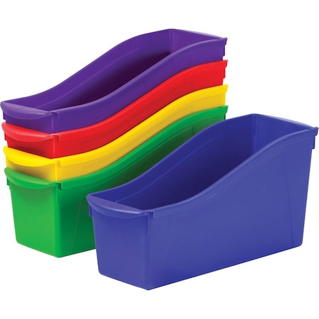 Storex Book Storage Bin, Plastic, Assorted - Red, Green, Blue, Yellow, Purple, 12.6 in H, 5.3 in W, 5 PK STX70105U06C